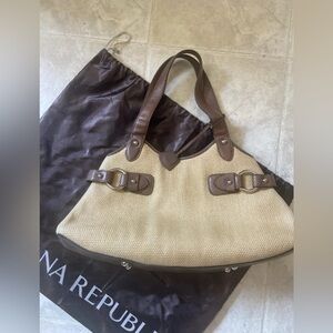 BANANA REPUBLIC BR Purse Wicker Straw Woven Brown Leather NEW